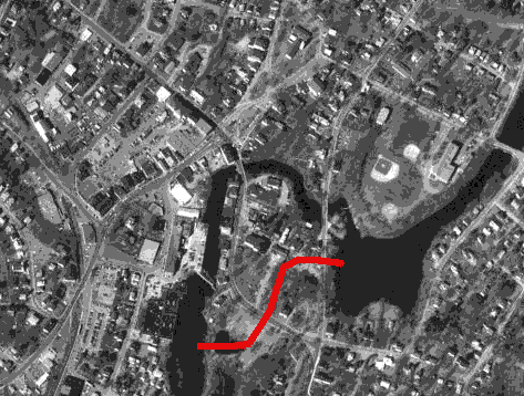 Aerial View of Downtown Ipswich With Possible River Bypass